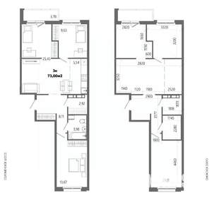 3-к квартира, строящийся дом, 73м2, 4/14 этаж