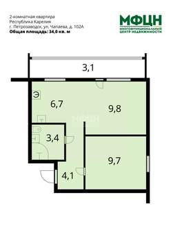 2-к квартира, вторичка, 34м2, 9/9 этаж