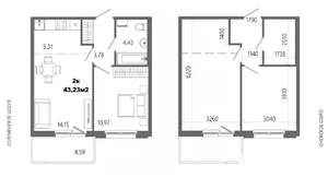 2-к квартира, строящийся дом, 43м2, 5/14 этаж
