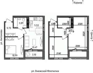 2-к квартира, строящийся дом, 40м2, 12/17 этаж