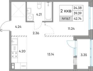 2-к квартира, вторичка, 43м2, 5/7 этаж