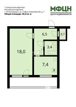 1-к квартира, вторичка, 36м2, 5/9 этаж