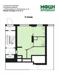2-к квартира, вторичка, 41м2, 1/9 этаж