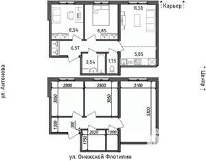 3-к квартира, строящийся дом, 46м2, 1/17 этаж
