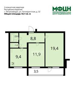 2-к квартира, вторичка, 57м2, 8/9 этаж