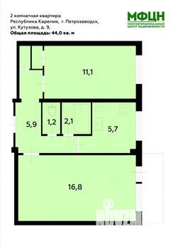 2-к квартира, вторичка, 44м2, 4/5 этаж