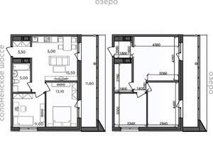 3-к квартира, строящийся дом, 65м2, 7/14 этаж