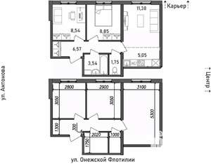 3-к квартира, строящийся дом, 46м2, 17/17 этаж