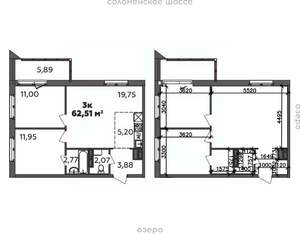 3-к квартира, строящийся дом, 63м2, 3/9 этаж