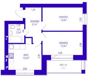 2-к квартира, вторичка, 42м2, 2/3 этаж