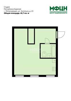 Студия квартира, вторичка, 43м2, 1/5 этаж