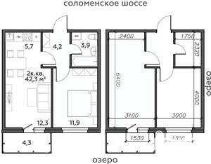 2-к квартира, строящийся дом, 42м2, 16/25 этаж