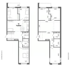 3-к квартира, строящийся дом, 75м2, 5/14 этаж