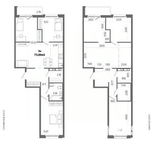 3-к квартира, строящийся дом, 73м2, 11/14 этаж