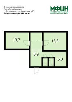2-к квартира, вторичка, 45м2, 1/5 этаж