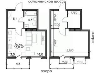 1-к квартира, строящийся дом, 33м2, 11/25 этаж