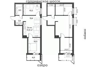 2-к квартира, строящийся дом, 52м2, 3/25 этаж