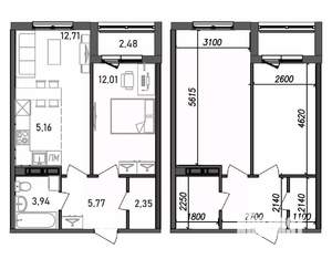 2-к квартира, строящийся дом, 44м2, 2/17 этаж