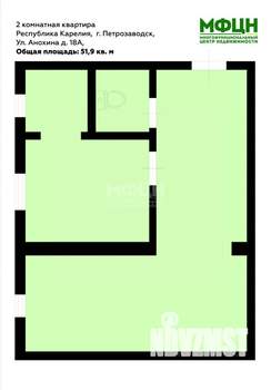 2-к квартира, вторичка, 52м2, 3/3 этаж