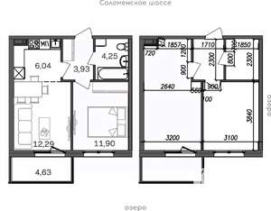 2-к квартира, строящийся дом, 43м2, 3/9 этаж