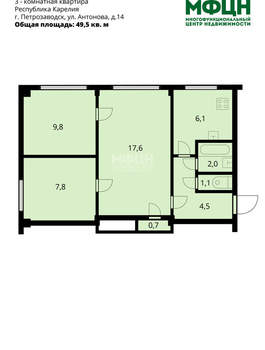 3-к квартира, вторичка, 50м2, 1/5 этаж