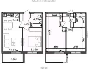 2-к квартира, строящийся дом, 43м2, 8/9 этаж