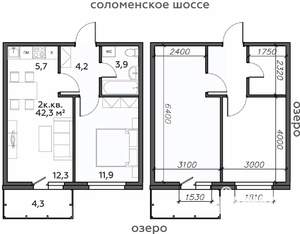 2-к квартира, строящийся дом, 42м2, 19/25 этаж