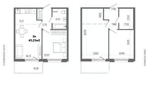 2-к квартира, строящийся дом, 43м2, 2/14 этаж