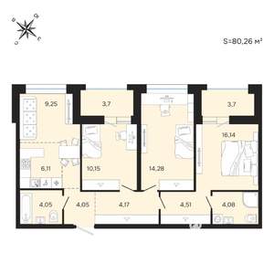 3-к квартира, вторичка, 80м2, 20/25 этаж