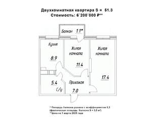 2-к квартира, строящийся дом, 51м2, 15/16 этаж
