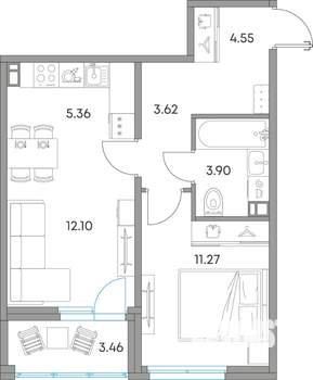 2-к квартира, вторичка, 44м2, 5/7 этаж
