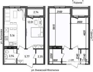2-к квартира, строящийся дом, 45м2, 5/17 этаж