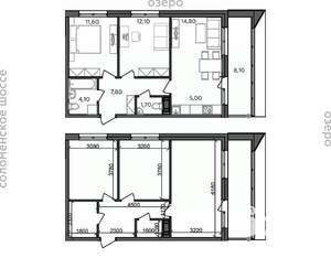 3-к квартира, строящийся дом, 65м2, 2/14 этаж