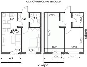 2-к квартира, строящийся дом, 42м2, 6/25 этаж