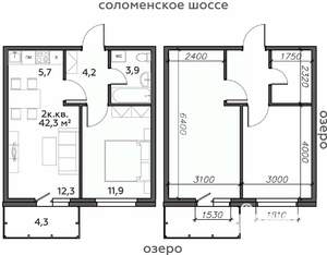 2-к квартира, строящийся дом, 42м2, 18/25 этаж