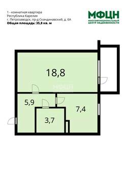 1-к квартира, вторичка, 36м2, 2/5 этаж