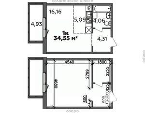 1-к квартира, строящийся дом, 35м2, 5/9 этаж