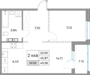 2-к квартира, вторичка, 49м2, 4/7 этаж