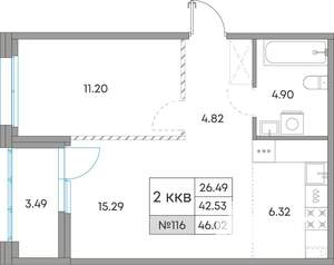 2-к квартира, вторичка, 46м2, 2/7 этаж