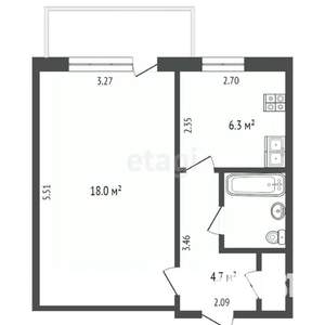 1-к квартира, вторичка, 33м2, 3/5 этаж