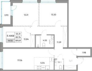 4-к квартира, вторичка, 90м2, 2/7 этаж