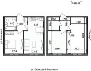 2-к квартира, строящийся дом, 37м2, 1/17 этаж