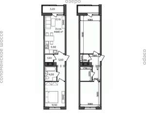 2-к квартира, строящийся дом, 44м2, 8/14 этаж