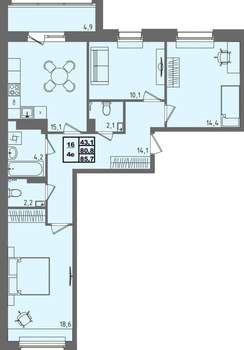 3-к квартира, вторичка, 86м2, 2/4 этаж