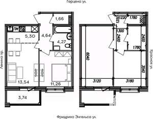 2-к квартира, строящийся дом, 44м2, 5/8 этаж