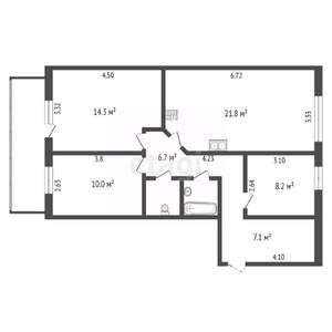 3-к квартира, вторичка, 72м2, 1/9 этаж