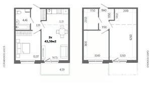 2-к квартира, строящийся дом, 43м2, 13/14 этаж