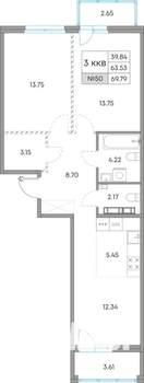 3-к квартира, вторичка, 70м2, 6/7 этаж