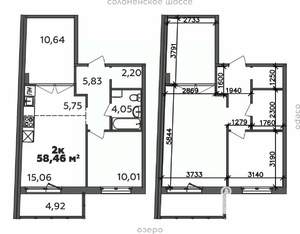 2-к квартира, строящийся дом, 58м2, 2/9 этаж