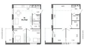 3-к квартира, строящийся дом, 61м2, 9/14 этаж